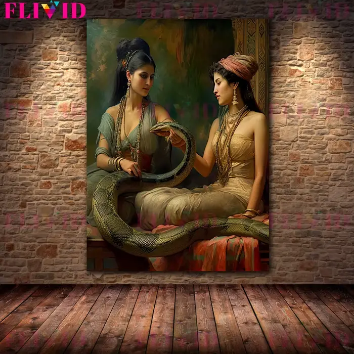 Toile d'art mural Vintage la belle fille indienne et le serpent