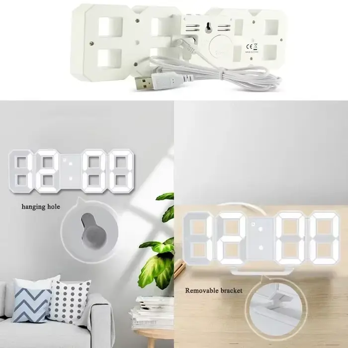 "Montre murale numérique 3D LED moderne – Décoration d'intérieur multifonctionnelle élégante avec alimentation USB