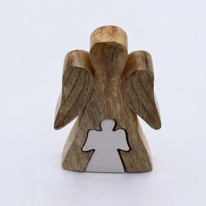 Mango Wood Angel in Angel - White Enamel