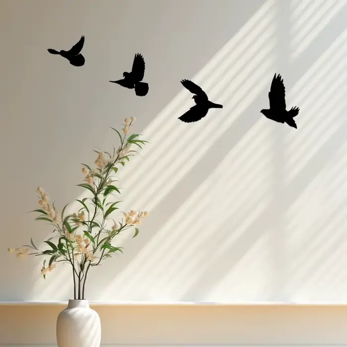 Ensemble de décoration murale en métal d'oiseaux noirs