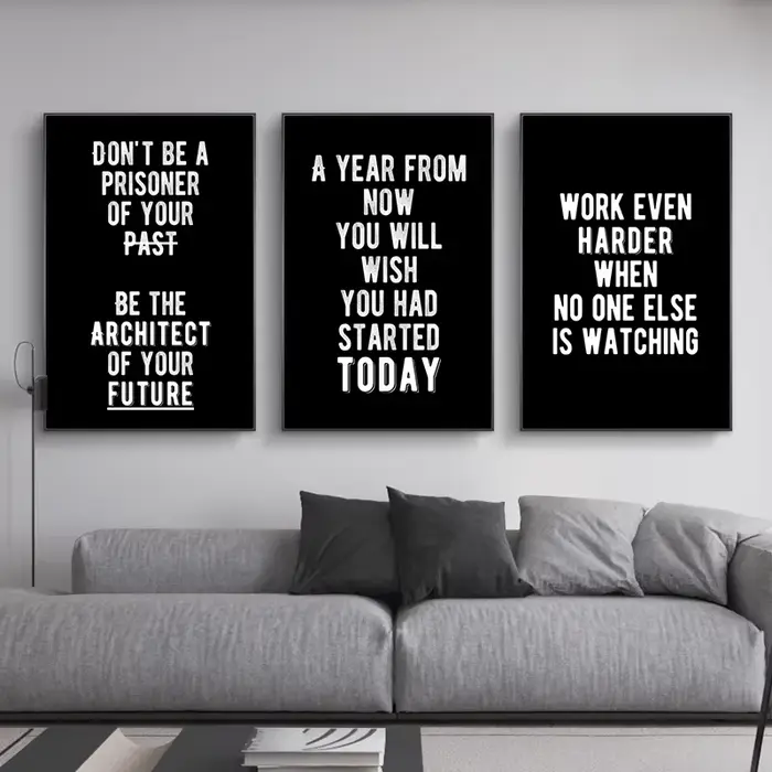 1 peinture sur toile, lettres inspirantes en noir et blanc