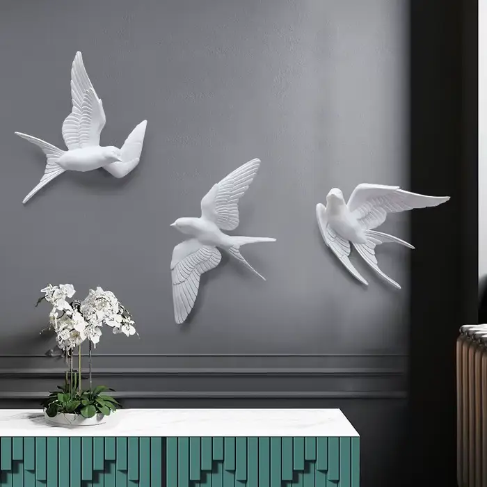 Décoration murale d'oiseaux tridimensionnels blancs européens