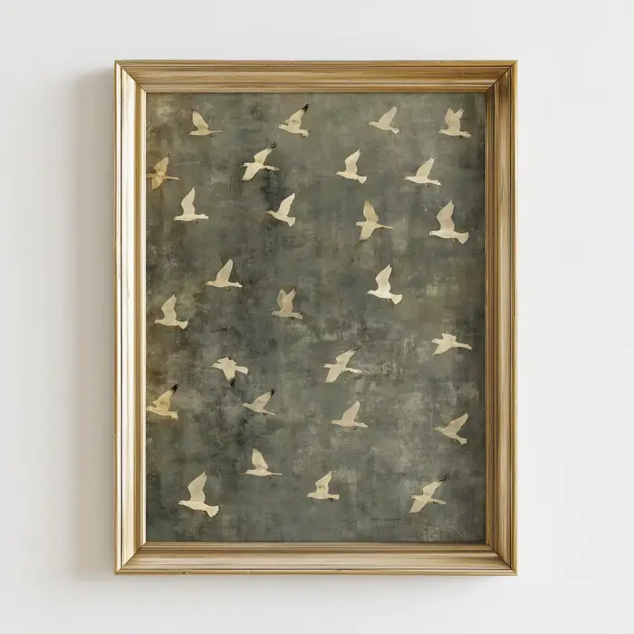 Affiche murale d'art vintage minimaliste avec oiseaux en vol