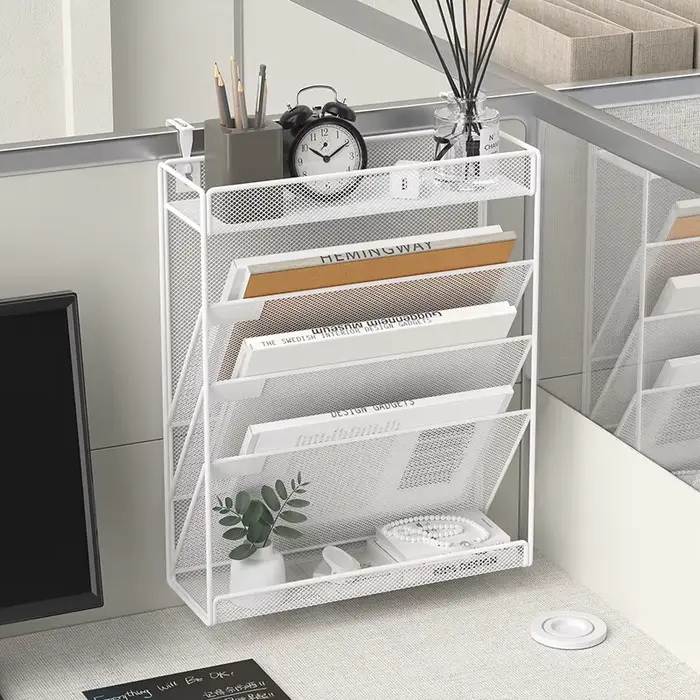 Étagère murale réglable en maille métallique – Support de rangement noir et blanc pour l'organisation du bureau