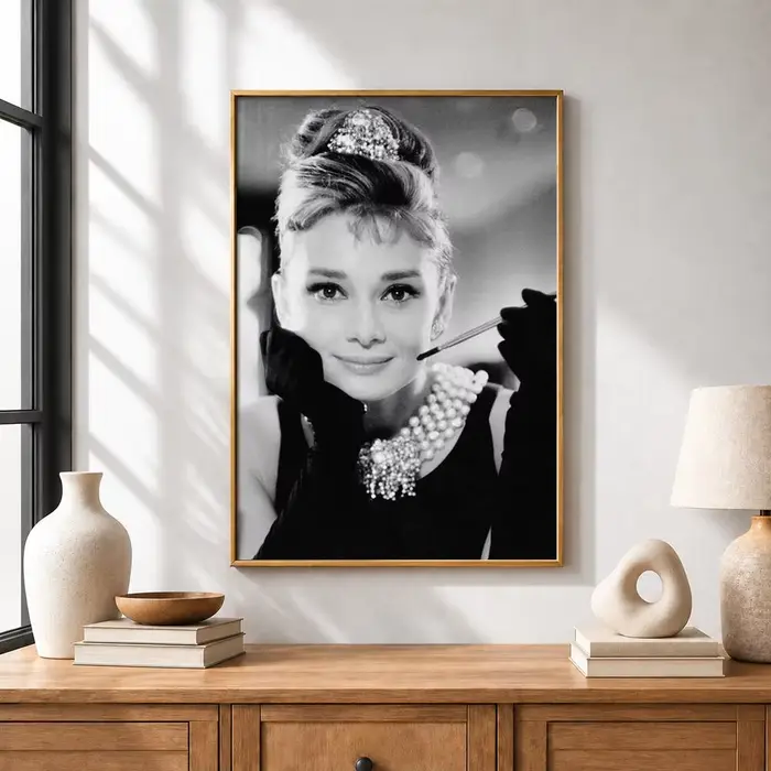 Affiche HD autocollante Audrey Hepburn, icône de la célébrité, sans résidu après retrait, idéale pou