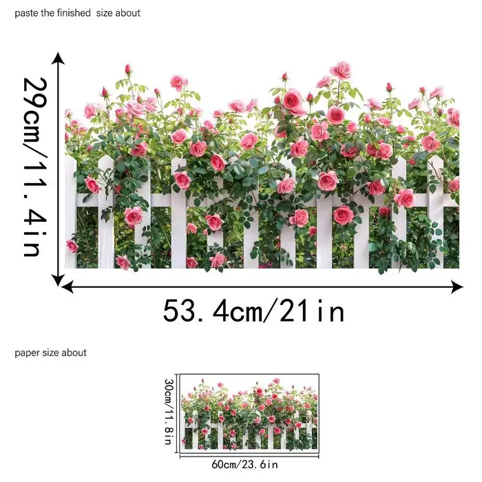Autocollant mural multicolore à motif floral, design de clôture, art mural auto-adhésif, ornement mu