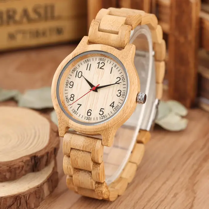 Horloge en bois de bambou naturel montres simples femmes montre en bois pur haut de gamme de luxe Quartz dames robe bracelet en bois montre-bracelet