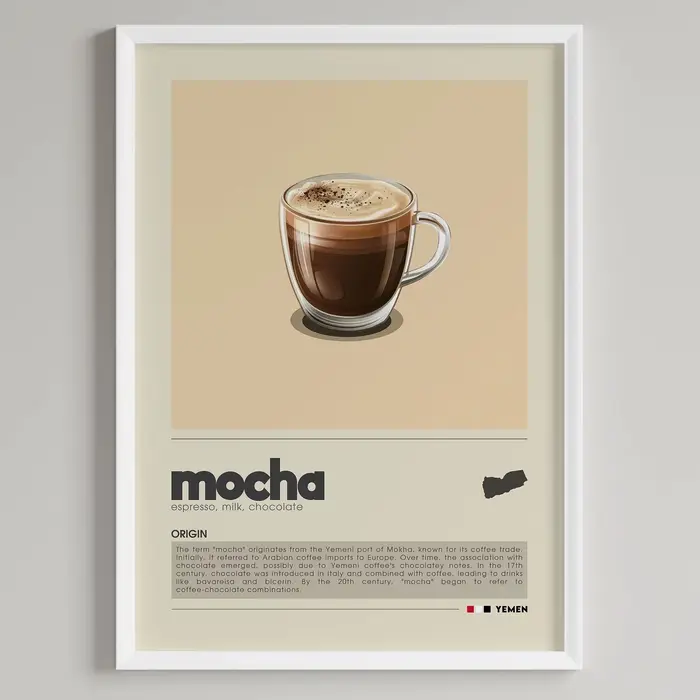 Affiche d'art de café minimaliste, blanc plat, Macchiato, Latte, peinture sur toile de café américai
