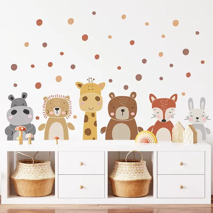 Boho mignon girafe ours animaux points autocollant mural pépinière vinyle enfants mur Art décalcoman