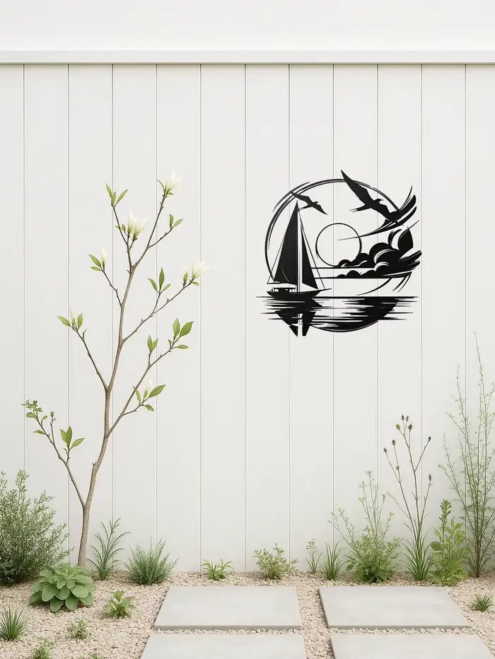 Idée cadeau nautique pour la maison – Décoration murale en métal pour voilier étanche pour espaces modernes