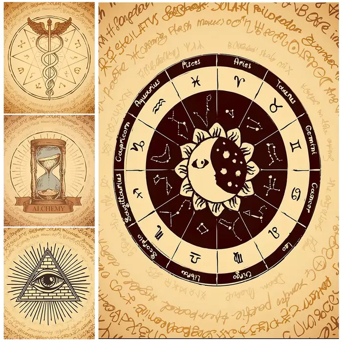 Sablier du temps Vintage Art mystérieux impression zodiaque et yeux saints mur Art toile peinture abstraite rétro Wicca affiche imprimer