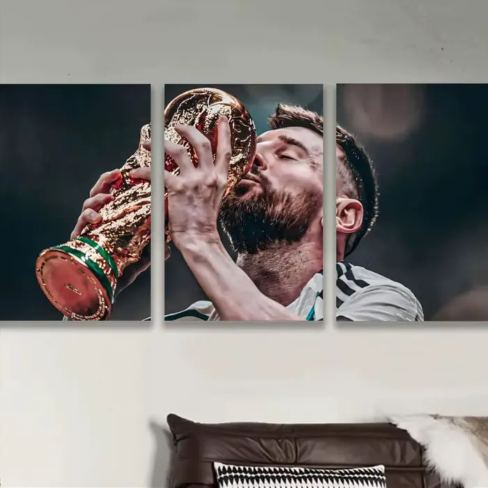 Affiche murale en toile de coton avec peinture cool et calligraphie Football M-Messi