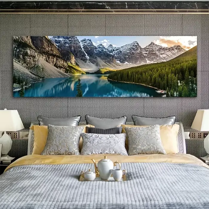 Peinture sur toile de paysage, peinture de paysage de montagne de forêt de lac, affiches de décoration artistique murale pour salon, chambre à coucher, imprimés d'images