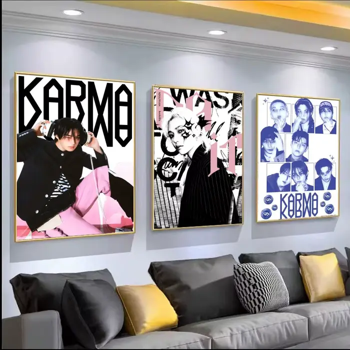Affiche HD PVC auto-adhésive Art mural-étanche réutilisable pour le bureau à domicile café KPOP A-S-S-stray B-K-Kids