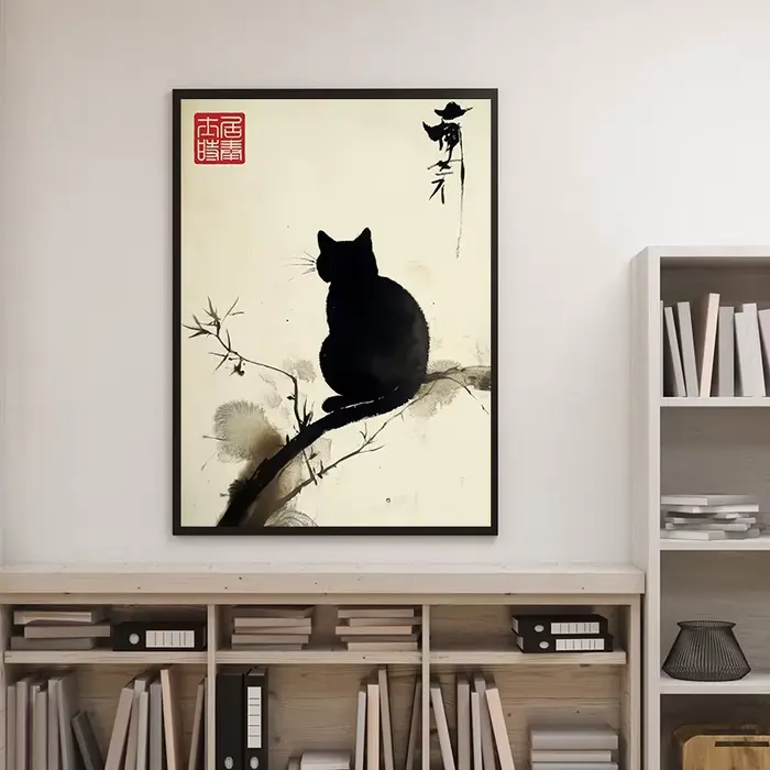 Affiche de chat japonais minimaliste