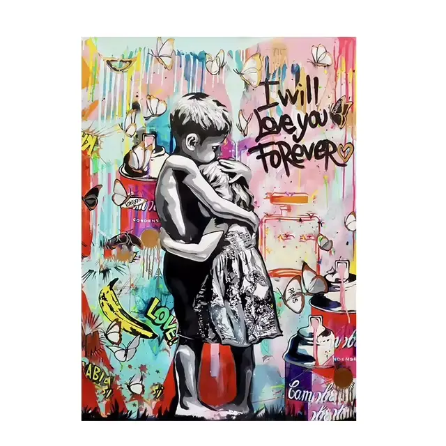 Affiche d'art mural de Banksy, je t'aime pour toujours, art inspiré, graffiti, peinture sur toile, S
