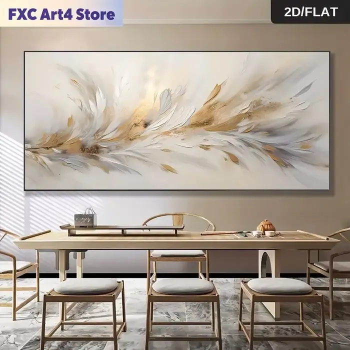 Peinture sur toile abstraite moderne sans cadre - Décoration murale contemporaine dorée