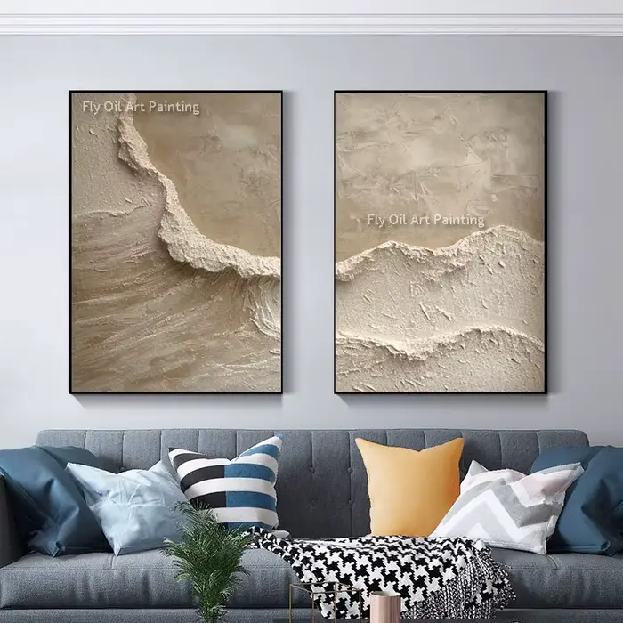 Peinture à l'huile texturée de vague d'océan blanche