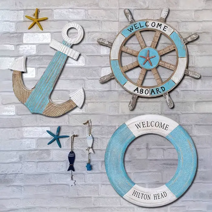1 ensemble de décorations murales nautiques en bois sur le thème de l'océan