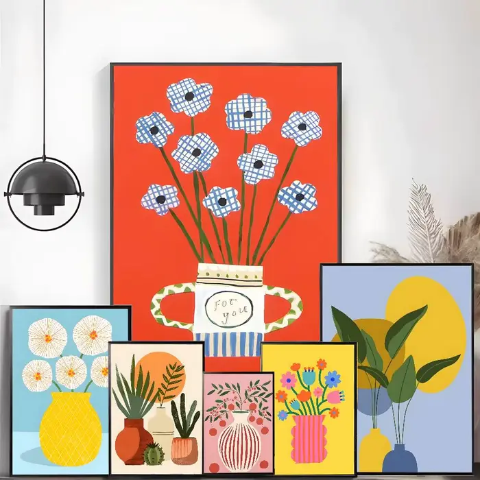 Affiche sur toile moderne avec motif de marché floral et de plantes