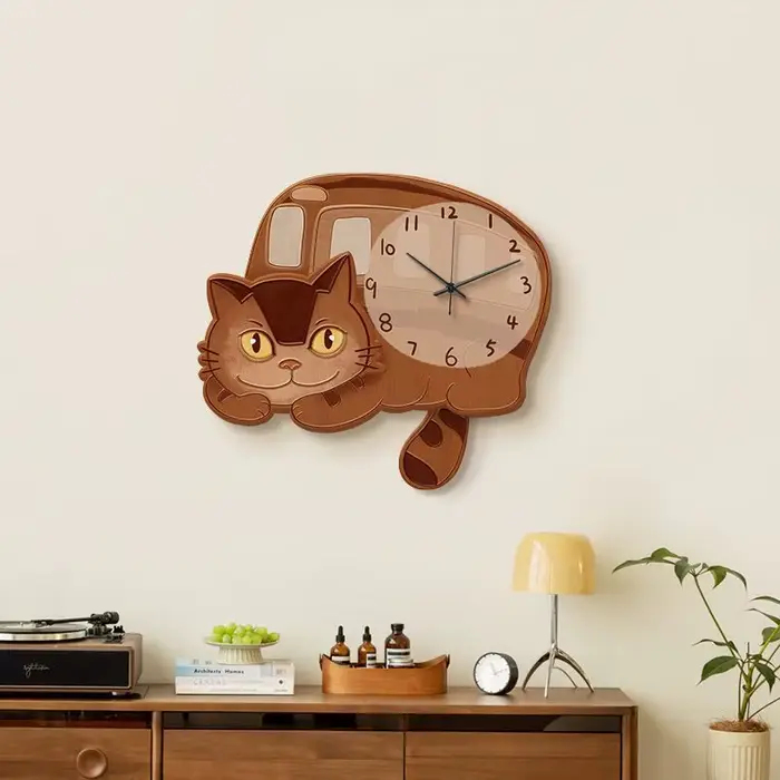 Horloges murales de dessin animé, pendule de salon, mécanisme silencieux, horloge intérieure moderne en forme de chat, décoration intérieure de la maison