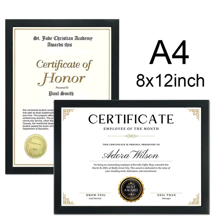 1/2/3 pièces cadre Photo en bois A4 8X12in certificat d'honneur cadre de Document cadre Photo en boi