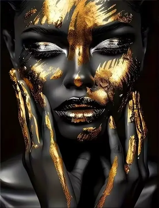 Affiche et impressions abstraites de femme africaine noire et dorée, portrait artistique sur toile, 