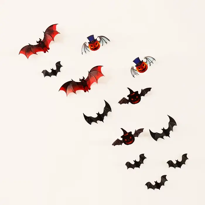 Autocollant mural chauve-souris 3D, 12 pièces/ensemble, décoration pour Halloween, chambres d'enfant