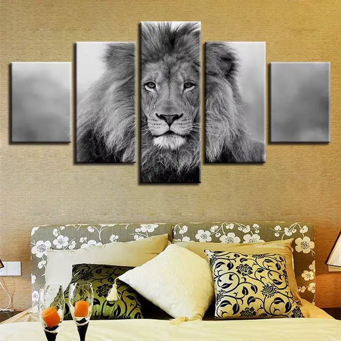 Affiches en toile modulaires sans cadre, peinture d'impression HD, art mural, salon, décoration d'intérieur, noir et blanc, 5 panneaux
