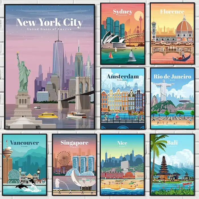 Affiche de villes touristiques célèbres du monde