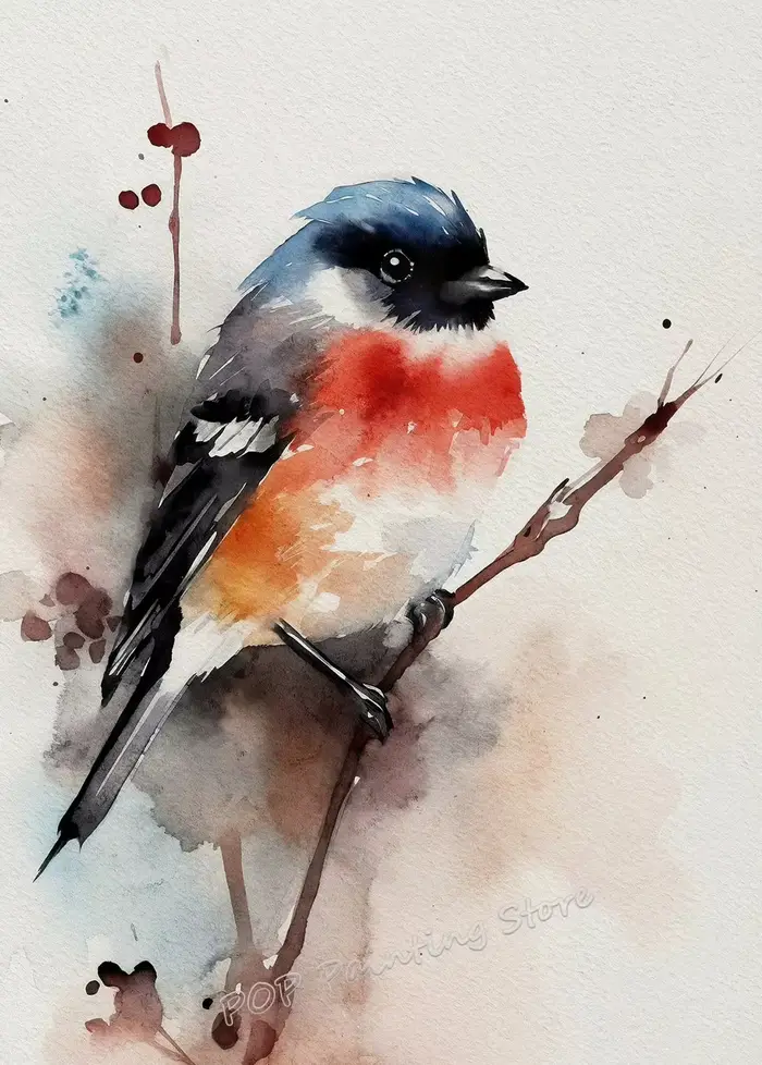 Toile d'art mural aquarelle oiseau, peinture Heron Robin Chickadee, affiche d'oiseau naturel pour sa