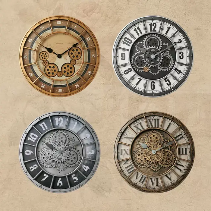 46 cm véritable engrenages mobiles horloge murale grand vapeur industrielle Punk chiffre romain