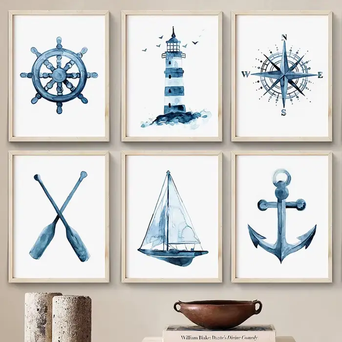 Affiches nautiques côtières aquarelle bleue