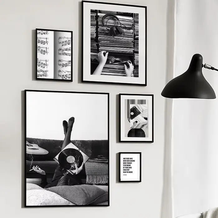 Paris fille CD guitare Piano partition mur Art peinture noir et blanc Vintage affiches photos pour salon décor impressions sur toile