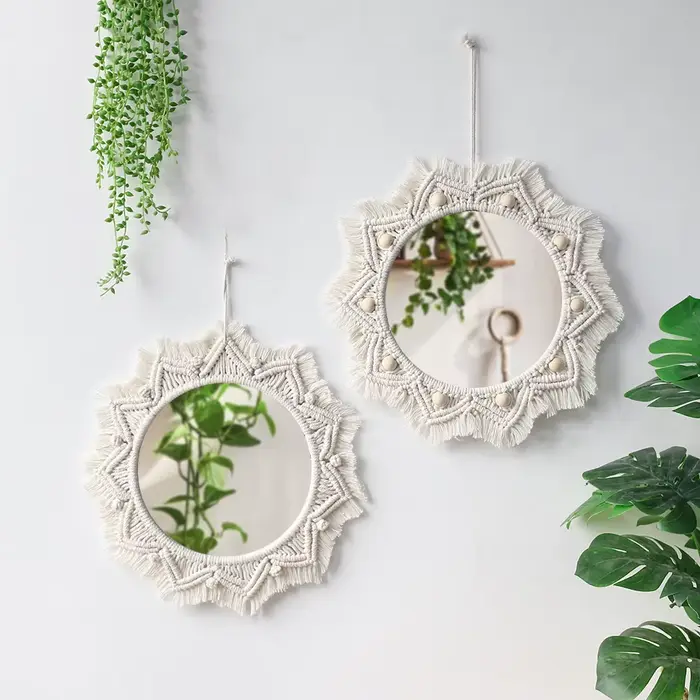Miroir mural décoratif en macramé
