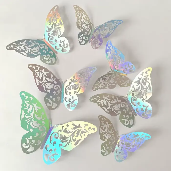 Papier peint papillons creux multicolores, 12 pièces, autocollant mural Anti-Collision amovible 3D, 