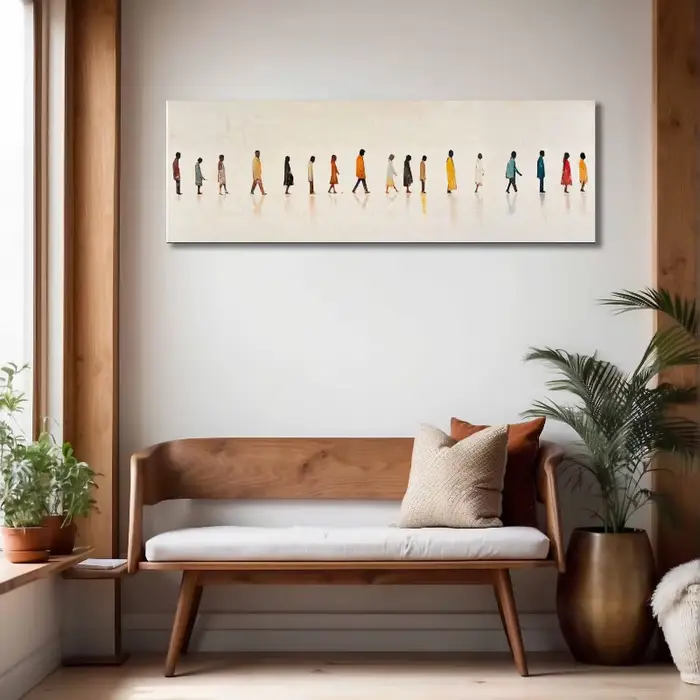 Affiche sur toile abstraite sans cadre avec des personnes qui marchent - Décoration murale figurative moderne - Peinture contemporaine du mouvement humain
