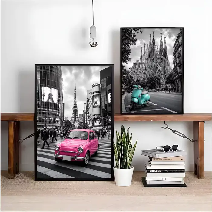 Peinture vintage de paysages urbains emblématiques noirs