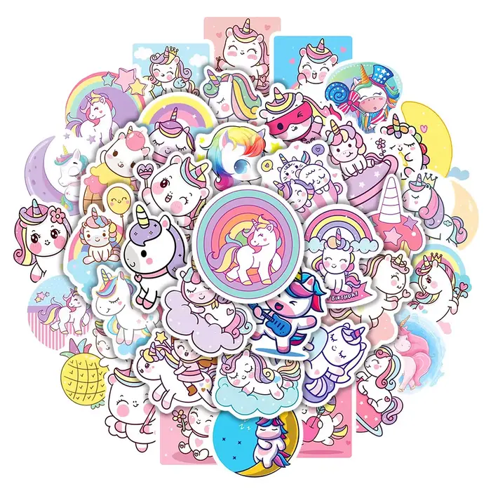 Autocollants licorne de dessin animé mignon, 50/100 pièces, pour ordinateur portable, bagages, télép