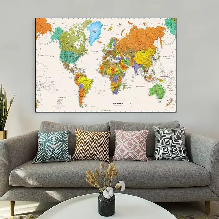 Affiche de carte du monde 150x100cm, Non tissée, sans odeur, vue aérienne, tableau d'art mural sans cadre pour fournitures scolaires, décoration de salle, cadeau