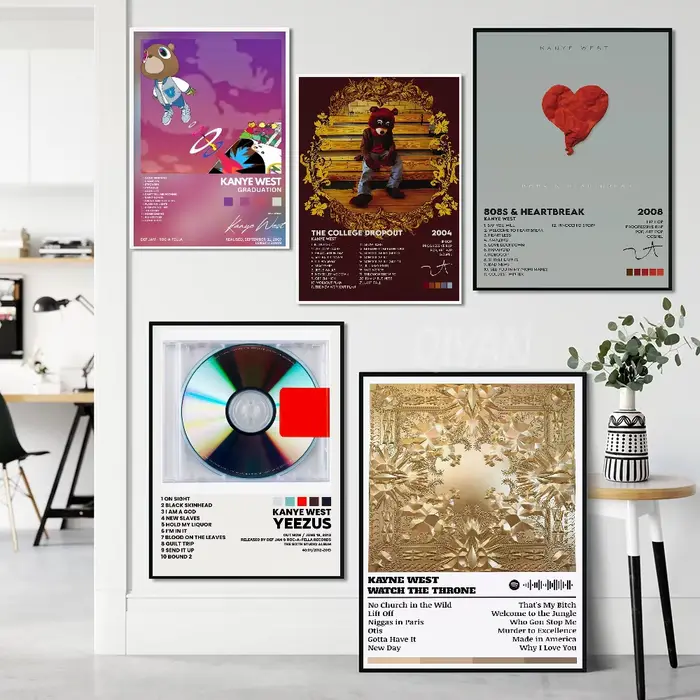 Affiche de Chanteur de Hip Hop Pop Kanye West, Autocollant en Papier Imperméable, Auto-Adhésif, Décoration Murale pour Café, Bar et Chambre