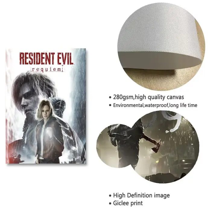 Affiche sur toile Resident Evil Requiem avec calligraphie