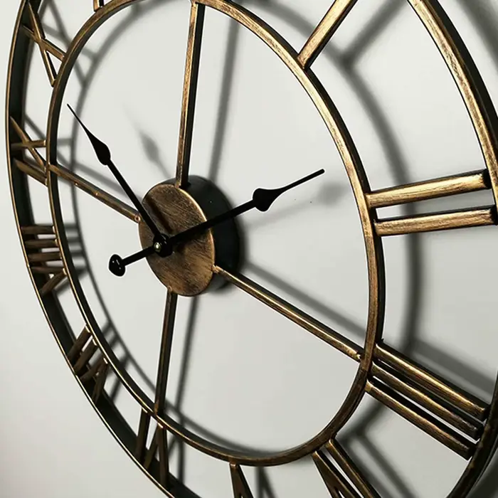 Grandes horloges murales 3D modernes, chiffres romains, rétro, rondes, en métal, fer, précis, silenc