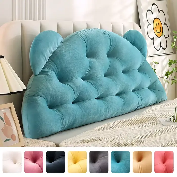 Tête de lit rembourrée en velours avec oreilles d'ours pour enfants