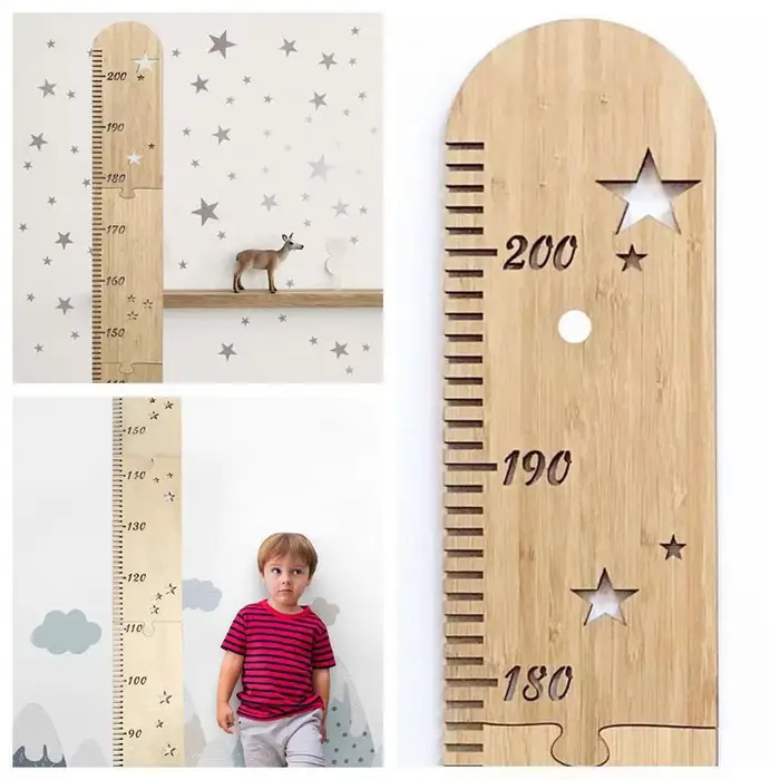 Règle de tableau de croissance nordique en bois pour enfants