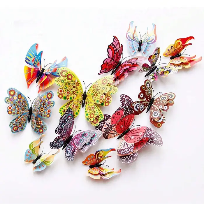 Décoration murale papillon 12 pièces, autocollant papillon 3D pour décoration de fête avec aimant