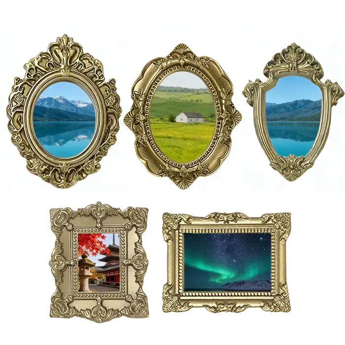 Lot de 5 mini cadres photo décoratifs, petits cadres en résine dorée, accessoires de maison miniature, accessoires photo, cadre vintage charmant