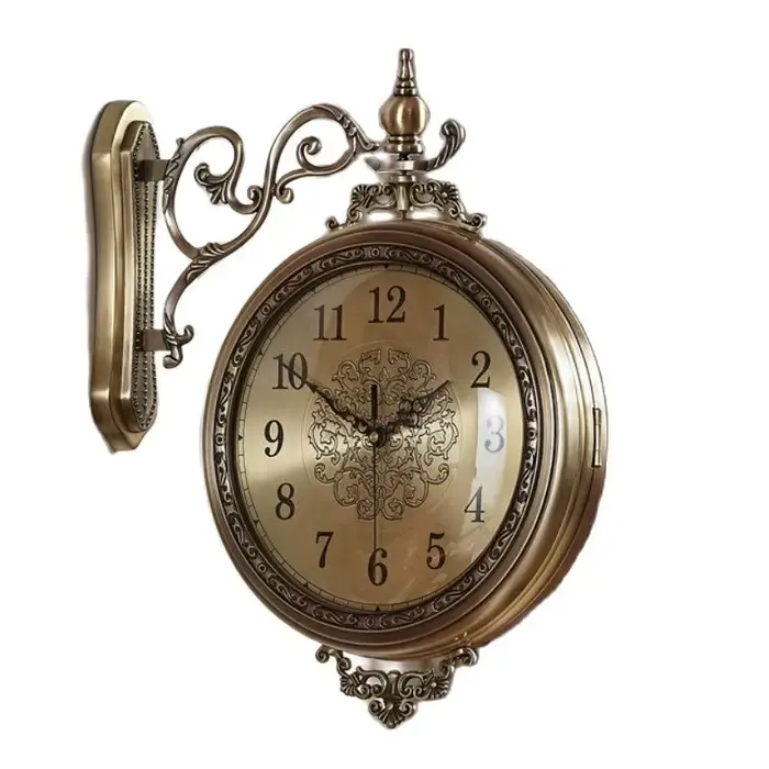 Grande Horloge Murale Nordique 3D en Bois Massif et Métal, Double Face, Décoration de Maison Silays euse, Salon Américain, Cadeau, FZ444