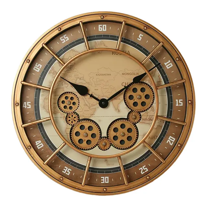Horloge murale Steampunk industrielle surdimensionnée avec engrenages mobiles