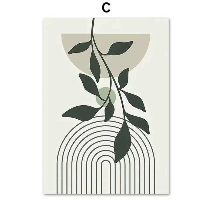 Toile de ligne géométrique de feuille verte sauge, peinture Matisse abstraite Boho, affiche d'art mu